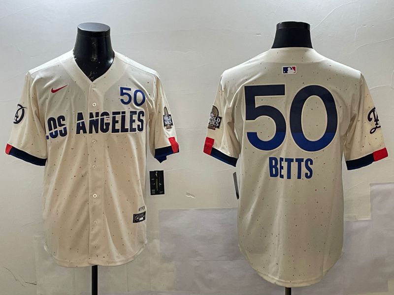 Men Los Angeles Dodgers #50 Betts Cream Fashion city 2025 Nike MLB Jersey style 1->los angeles dodgers->MLB Jersey